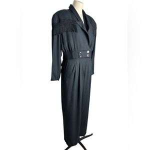 80’s Perry White halter jumpsuit with fringe jacket